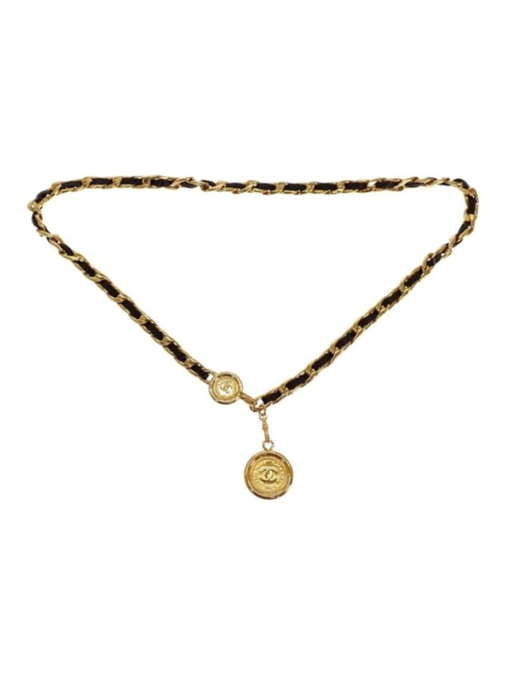 Chanel CC Logo Chain Belt Medallion 94A Gold Black 87